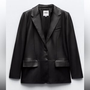 Zara Black Faux Leather Blazer